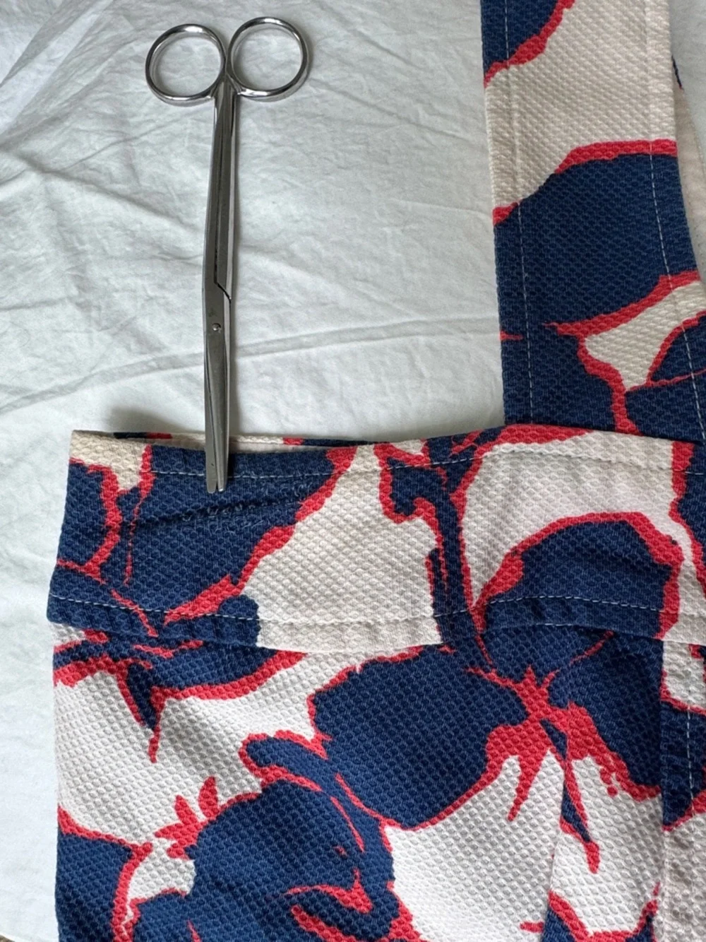 Lands' End Cream Blue Red Floral Midi Dress Cotton Canvas Wide Straps Size 12